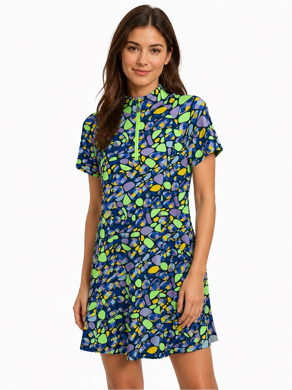 Tzu Tzu Golf Dress Size Small Neon Abstract Print Quarter Zip Athletic USA